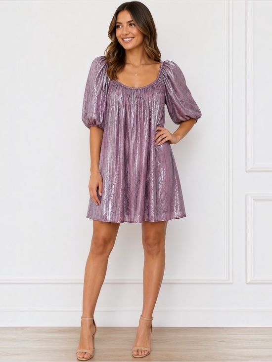 Show Me Your MuMu Dresses & Skirts - Show Me Your Mumu Metallic Shimmer Mini Dress Mauve Puff Sleeve Size S